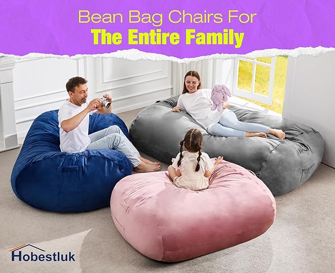 Hobestluk 6FT Bean Bag Chair Large Beanbag Lounger with Removable Cover Adult Bean Bag Chair with Portable Handle Desgin for Living Room Bedroom (Black, 6FT)