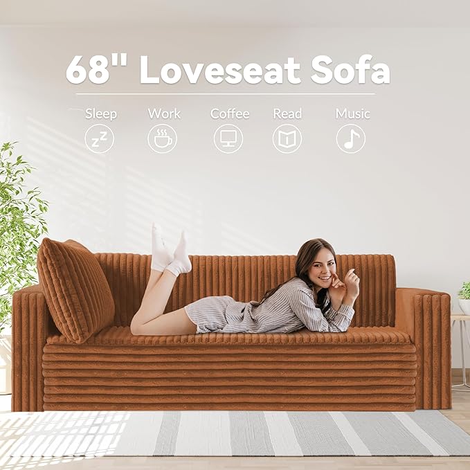 HABUTWAY Folding Sofa Bed, 2 in 1 Convertible Sleeper Chair with 2 Pillows, Portable Fold Out Chair Bed with Armrest, Comfy Floor Couch, Lazy Sofa for Living Room Bedroom Dorm Home Office, Caramel