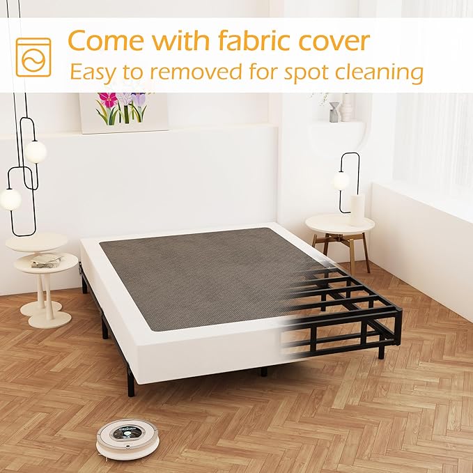 Maenizi 9 Inch Full XL Box Spring, Heavy Duty Metal Box Spring Bed Base with Fabric Cover, Mattress Foundation, Easy Assembly, Noise Free, Black