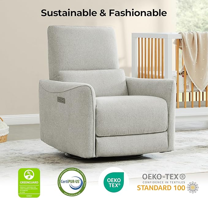 CHITA Oversized Power Recliner Chair Swivel Glider for Big and Tall, FSC Certified Living Room Nursery Rocking Chair with Lumbar Support, Dove Grey