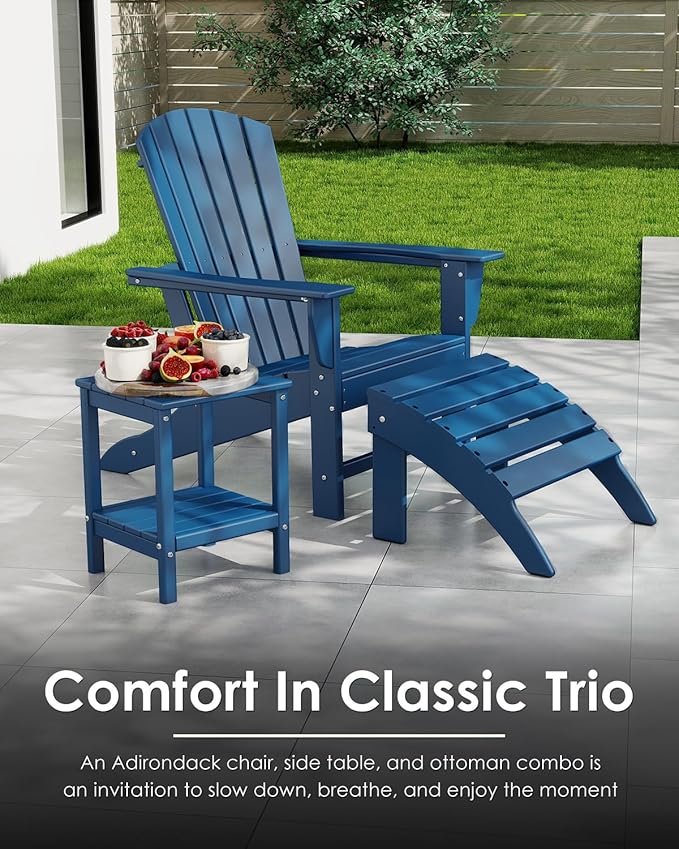 GREENVINES Adirondack Chairs Set of 6 | HDPE Plastic | All Weather | Oversized Fire Pit Chair | Blue | Poly Lumber | for Outdoor Deck Backyard Patio Garden