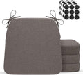 D-Shaped Indoor Chair Cushions 17" x 16" for Kitchen & Dining Chairs – 2'' Thick Seat Pads with Ties & Non-Slip Backing, High-Density Foam, Machine-Washable Covers, Set of 4 with Chair Leg Pads, Gray