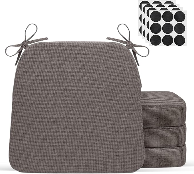 D-Shaped Indoor Chair Cushions 17" x 16" for Kitchen & Dining Chairs – 2'' Thick Seat Pads with Ties & Non-Slip Backing, High-Density Foam, Machine-Washable Covers, Set of 4 with Chair Leg Pads, Gray