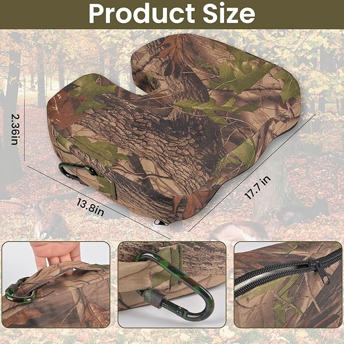 Gel Hunting Seat Cushion - Tree Stand Chairs Seats Pad Cushions Accessories, Treestand Blind Ground Camo Sitting Pads, Adult Portable Pads for Outdoor Sports Fishing Camping Travel,17.32"×13.39"×3.15"
