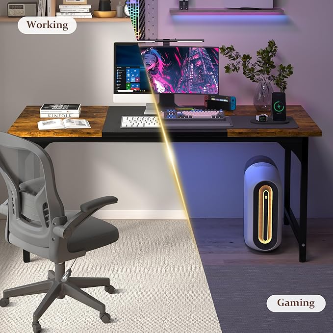 47 X 23.6 Inch Computer Desk, Office Desk w/Deeper Carbon Fiber Desktop, Modern Simple Study Table w/Sturdy Metal Frame & Large Legroom, Gaming Writing Work Desk for Home Office, Bedroom