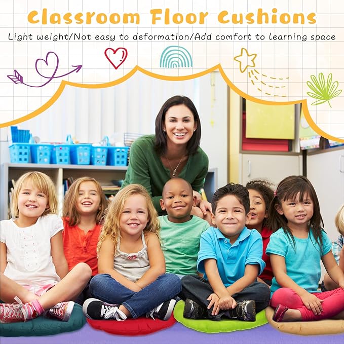 Tinideya 36 Pcs Round Floor Pillows 15.7 Inch Flexible Seating Pillows Chair Floor Cushions Reading Cushions for Kids Adults Classroom Home School Playing Supplies,18 Colors(Colorful)