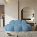 WJShome 90" Boucle Sofa, Modern Curved Upholstered Cloud Couch, Deep Seat LoveSeat 3 Seater Sofa, Cozy Modern Boneless Sherpa Fleece Couches for Living Room, Bedroom, Apartment (Blue)