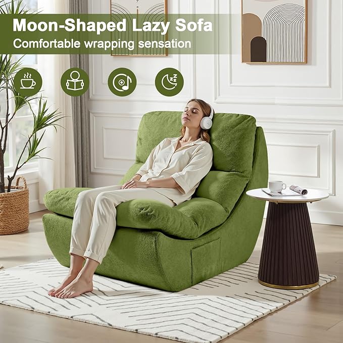 Set of 3 Bean Bag Chairs for Adults, Single Sofa, Lazy Sofa, Anti Cat Scratch Fabric with Machine Washable, Beanbag Chair for Bedroom, Floor Couch Living Room, Bedroom, Dorm, Reading Corner(Green)