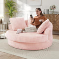 61"W Oversized Round Chaise Lounge Chair Indoor, Upholstered Corduroy Large Circle Boneless Chair with Deep Seat, No Assembly Required, Modern Comfy Cloud Sofa Chairs for Living Room, Bedroom(PInk)