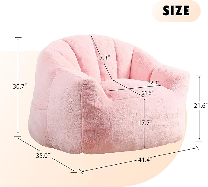 Bean Bag Chair, Bean Bag Couch for Adults and Kids, Comfy Shell-Shaped Chair with Filler Armrests Stuffed High-Density Foam Stuffed Sofa Lounge Floor Sofa for Bedroom,Gaming, Reading,Pink