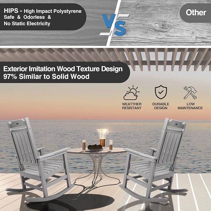 hOmeQomi Rocking Chairs Set of 4, All Weather Resistant Poly Lumber Outdoor Porch Rocker, Rocking Chairs for Outdoor, Indoor, Patio, Deck, Garden, Backyard, Load Bearing 380 lbs - Grey