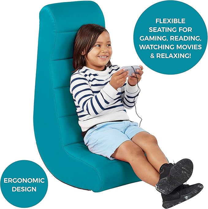 Factory Direct Partners 10489 Soft Ergonomic Horizontal Soft Video Rocker- Great for Reading, Gaming, Meditating, or TV for Kids Teens and Adults - Teal