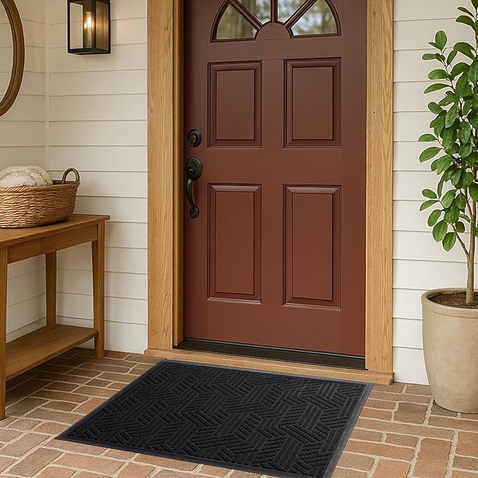 XADP Front Door Mat 36"x24" Indoors Outdoors Welcome Mats, Waterproof Non-Slip Rubber Backing Heavy Duty Doormat Outside Entrance, Low Profile Entryway Rugs Floor Mat for Patio, Pattern B Black