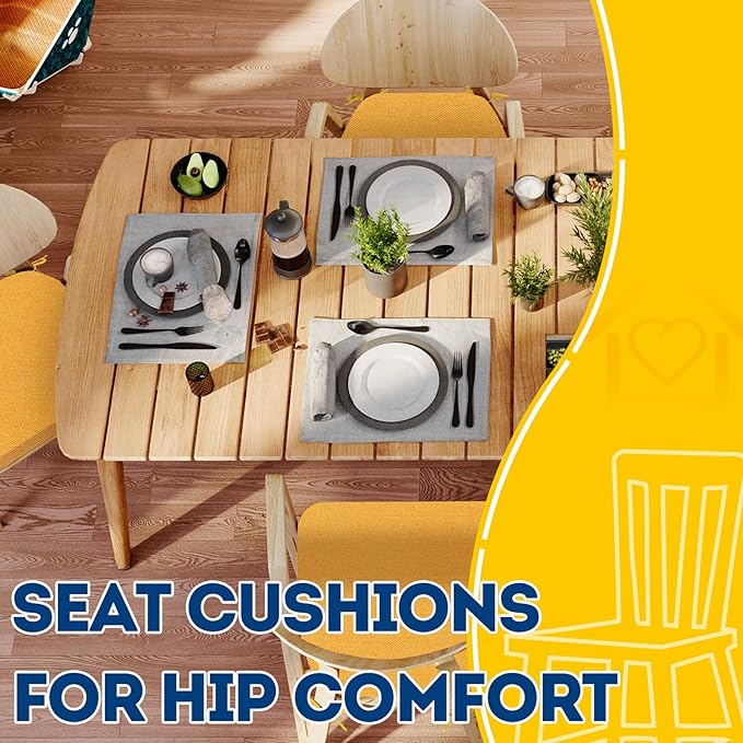 AAAAAcessories D-Shaped Chair Cushions, 2" Thick Dining Chair Pads with Ties and Removable, Machine-Washable Cover, 17" x 16", Golden Yellow