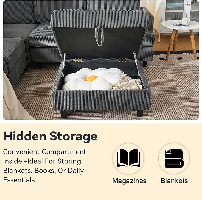 63" Modular Sectional Sleeper Sofa, Soft Durable Corduroy Loveseat with Armrest, 2 Cup Holders & 2 USB Ports, 21" Deep Seat Cloud Couch for Small Spaces Living Room Bedroom Office (Grey, 2 Seat)