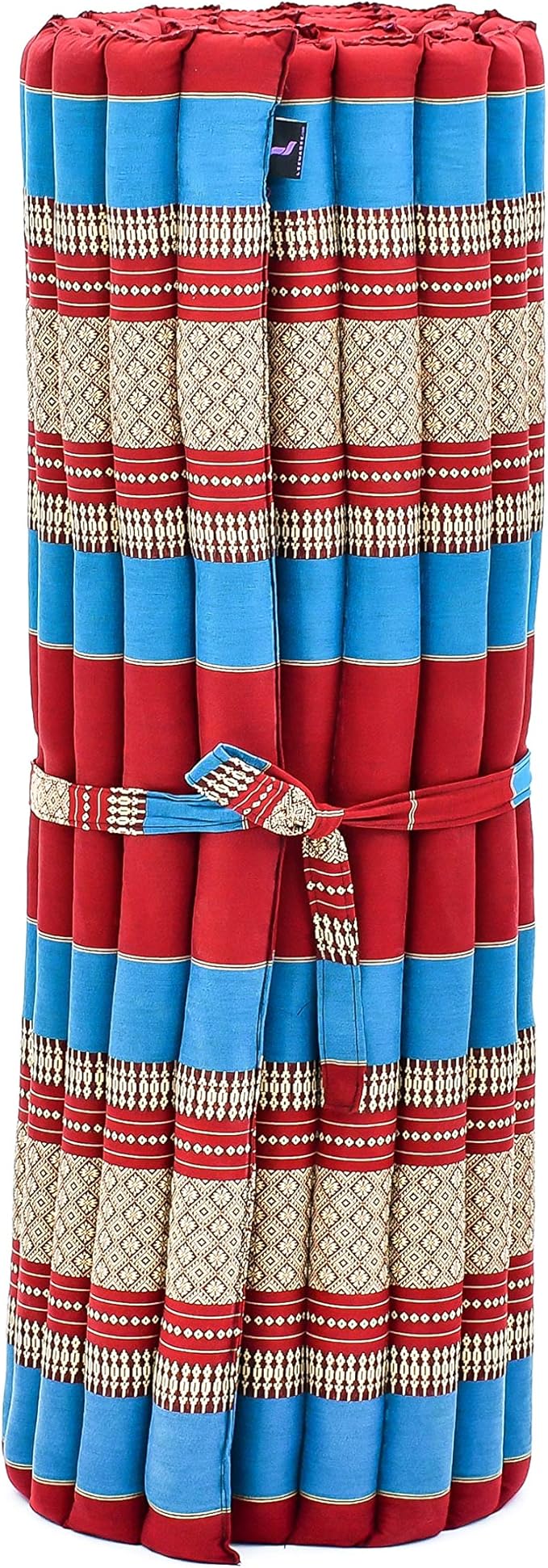 Leewadee - Kapok Roll Mat – Handcrafted Folding Sleep & Relaxation Mattress from Thailand, Ideal as Guest Bed, Camping Mat, Yoga Mat or Traditional Futon, 75 x 39 inches, Blue Red