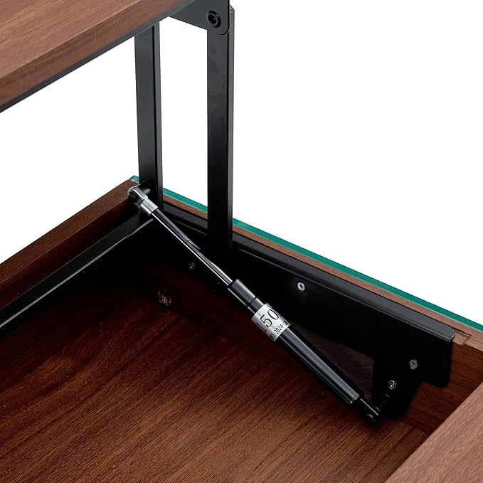HanStrong 43.3" Lift-Top Coffee Table with Storage,Marble & Tempered Glass Space-Saving for Living Room,Office,Dark Brown