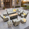 ovios 10 Pieces Patio Furniture Set, Outdoor Wicker Sofa Couch with Swivel Chairs 54" Fire Pit Table, High Back Modern All Weather Conversation Sets, Grey Rattan, Grey
