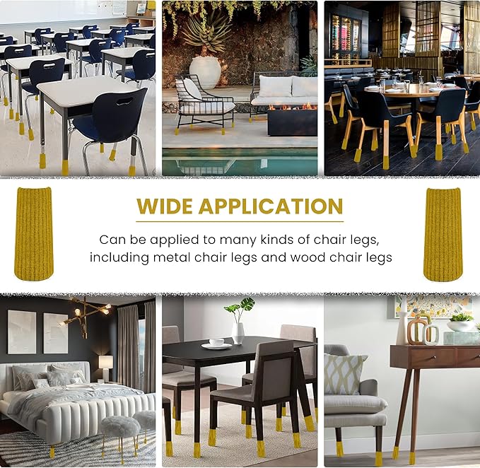 16 Pcs Gold Premium Chair Leg Socks Protectors for Hardwood Floors - Do not Easily Fall Off - Very Easy to Put on - Fits All Leg Shapes - High Elastic Bar Stool Leg Covers - Furniture Pads