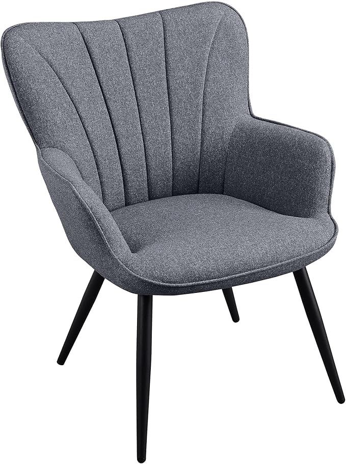 Yaheetech Accent Chair, Modern and Elegant Armchair, Linen Fabric Vanity Chair with Mental Legs and High Back for Living Room Bedroom Office Waiting Room, Grey
