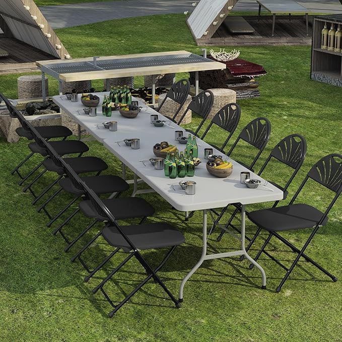Folding Chairs 10 Pack, Heavy-Duty Plastic Foldable Chairs with Sturdy Metal Frame, 350 lbs Capacity, Fashion Stackable Portable for Weddings, Parties, Office, Indoor, Outdoor Events, Black