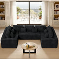 136'' Large Sectional Cloud Couches with Chaise, U Shaped Boneless Loveseat Sofa, No Assembly Required Deep Seat Modular Lounge for Living Room 3PCS Set, Bedroom(Black)