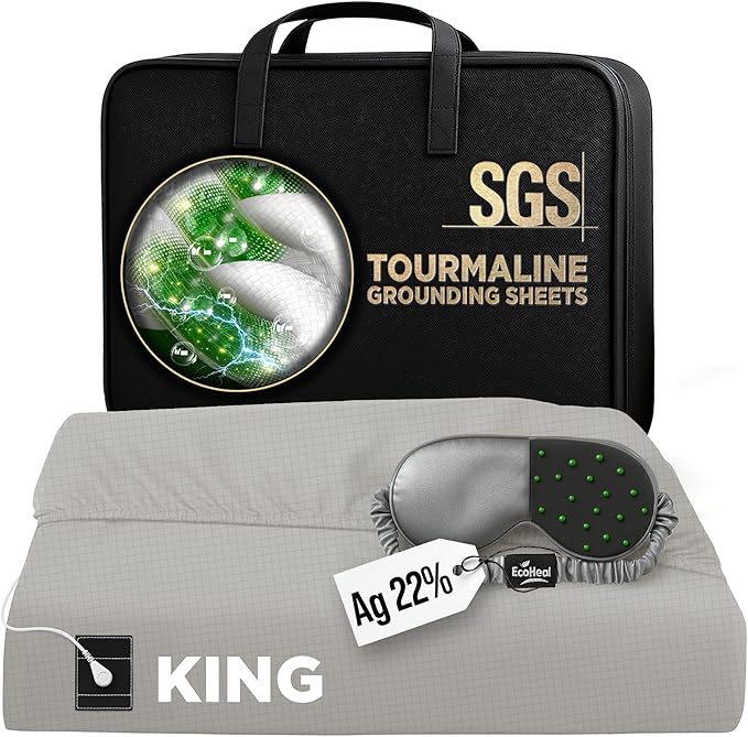 Luxury Tourmaline Grounding Sheets King 20% Silver Fiber, 76% Tourmaline Cotton, 4% Silk, SGS Quality Certified Grounded Well Bed Sheet - Conductive Earth Fitted Sheet for Better Sleep, Beige
