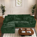 Modular Sectional Sofa Cloud Sectional Couch, 107" Comfy Fluffy L Shaped Green Couches for Living Room, Deep Seat Memory Foam Plush Corduroy Boneless Couch Sectionals with Left Facing Chaise Sofa