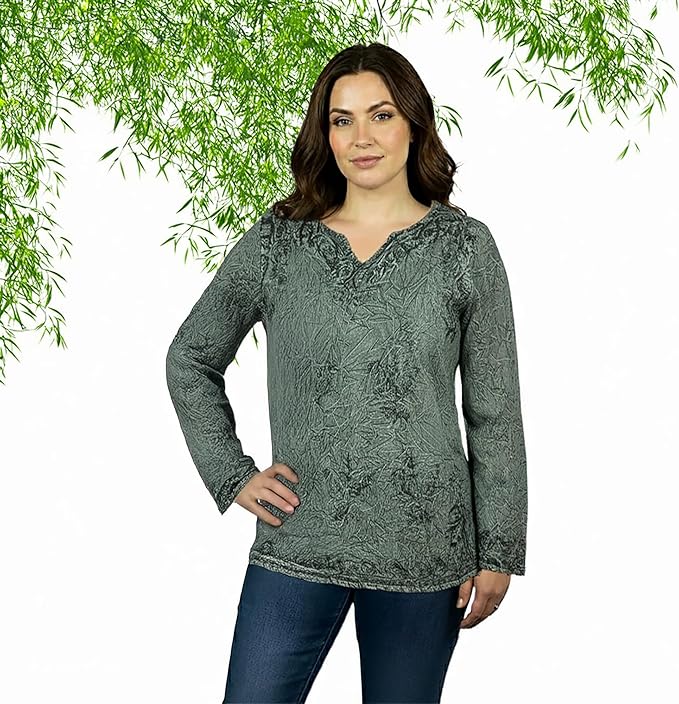 Agan Traders 2025 Winter Long Sleeve Diamond Neck Embroidered Tops - Medieval Boho Vintage Tunic Kurta Blouses for Women