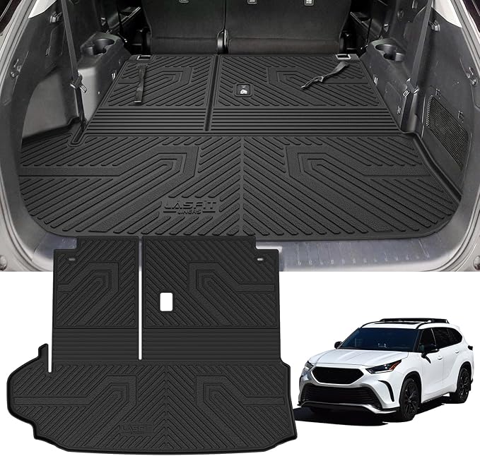 LASFIT Cargo Mat for Toyota Highlander 2026-2020, All Weather TPE Custom Fit Cargo Liner for Highlander Accessories, 2025 Highlander Trunk&Backrest Mats(Fit Hybrid&Gas&7&8 Seats&8Without Subwoofer)