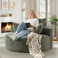55"W Oversized Round Chair Lounge Chaise Indoor, Upholstered Comfy Circle Sofa Armchair, Modern Cozy Boneless Foam Floor Reading Chair for Living Room, Bedroom, No Assembly Required(Corduroy, Green)
