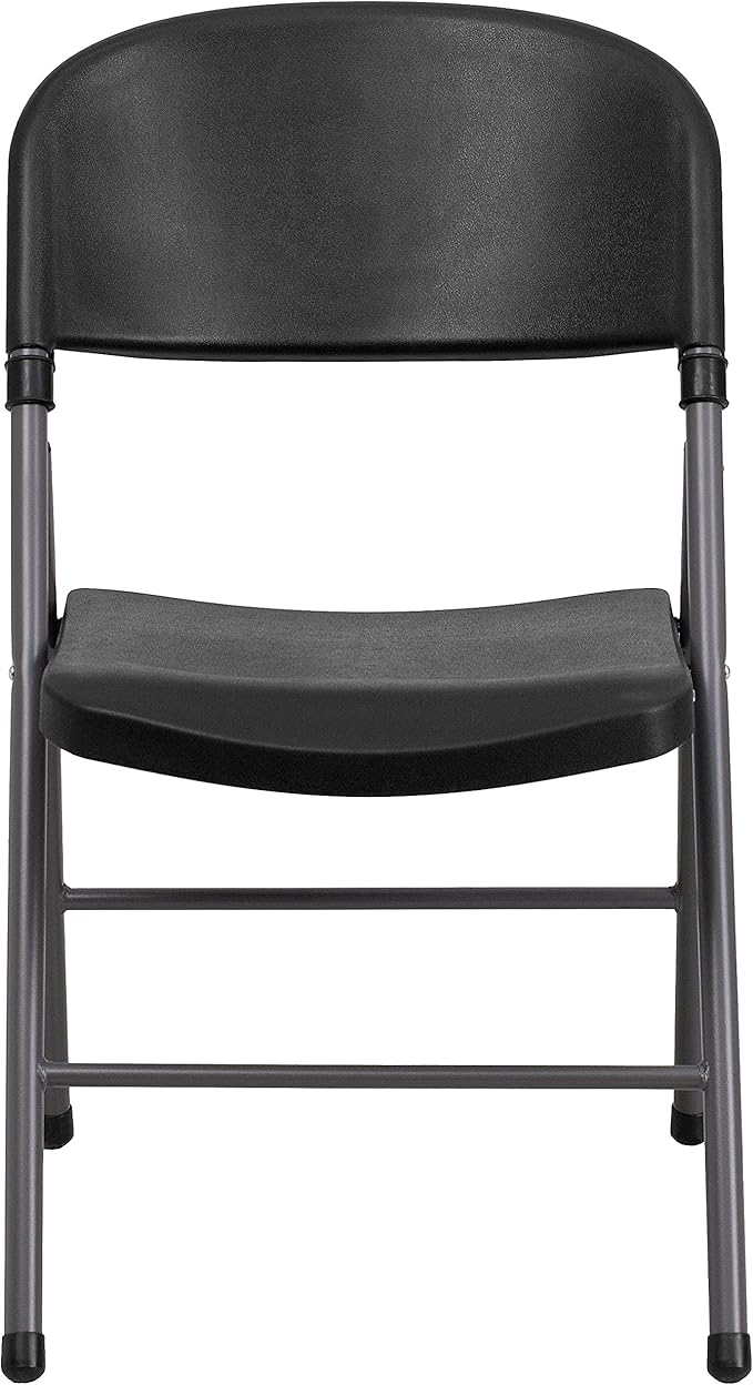 Flash Furniture HERCULES Series 330 lb. Capacity Black Plastic Folding Chair with Charcoal Frame