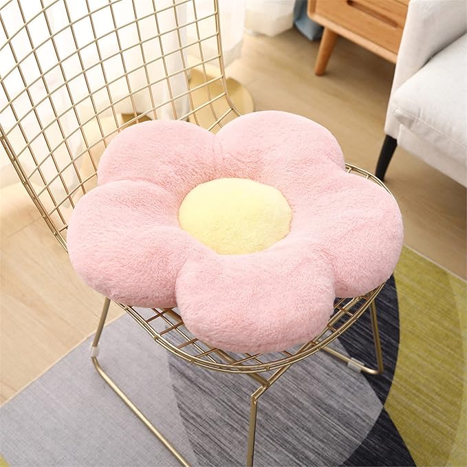 YILANLAN Cute Flower Cushion Plush Floor Pillow Casual Comfortable Pillow Office Living Room Bed Decoration Cushion Simple Room Decoration (60cm, Pink)