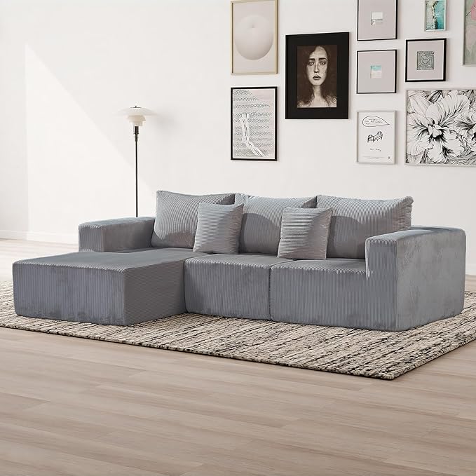 Modular Sectional Sofa,Oversized Cloud Sectional Couch with Deep Seat Modern Boneless L-Shape Lounge Sofa No Assembly Required with Pillows for Living Room Bedroom(Grey)