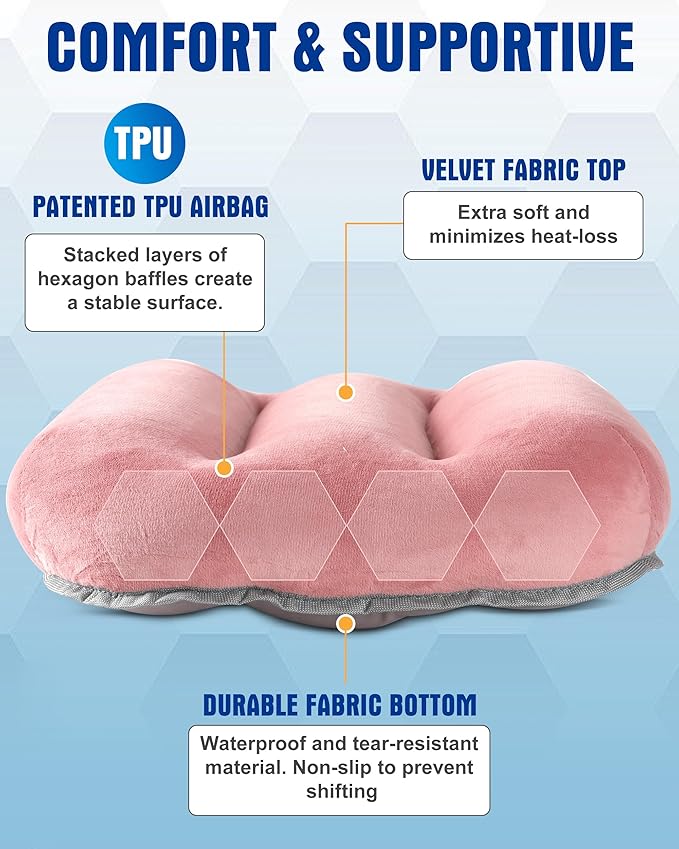 Kampair Ultralight Inflatable Camping Pillow for Sleeping – Soft Velvet Cover, Compact & Portable, Ergonomic Neck Support, Machine Washable Air Pillow, Perfect for Travel, Hiking, Backpacking – Pink