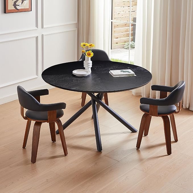 HKQYON Round MDF Tea Table, Cross Legs Metal Base, Easy to Assemble, Black Color for Home Living Room
