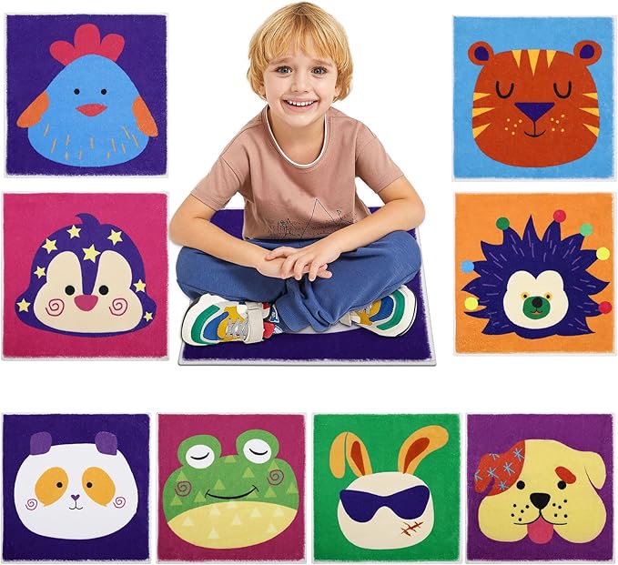 HiiARug Carpet Squares for Classroom Sitting, Kids Rug for Reading Corner, Hopscotch, Playroom, Small Circle Seats for Classroom, Elementary, Preschool, Daycare, 18"x18",Multicolor 8pcs