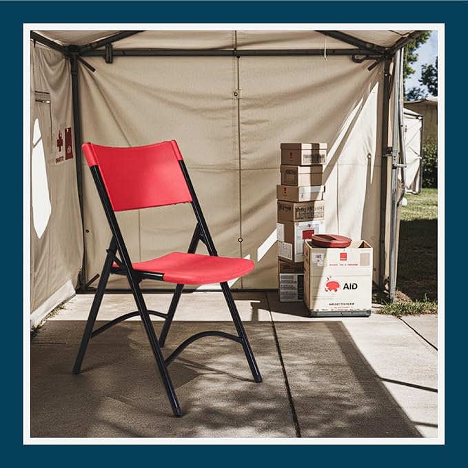 OEF Furnishings OEF600 Series High Back Folding Chairs, Blow-Molded Polyethylene Commercial-Grade Seating for Indoor and Outdoor Use, 500 lb Weight Capacity, 4-Pack (Red)