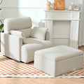 QKFF Modern Oversized Accent Chair with Storage Ottoman & Side Pillows, Snowflake Fleece Upholstered Chaise Lounge Chair, Deep Seat Reading Chair for Living Room, 350lbs Capacity