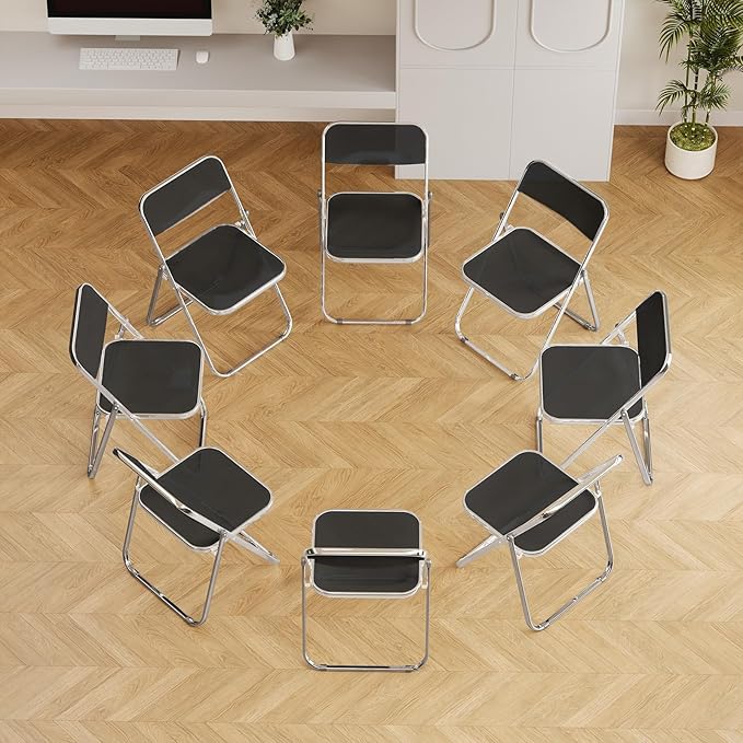 8 Pack Black Folding Chairs - Venue Pro Stackable for Auditorium, Church Pew, Conference Hall (250lb Capacity)