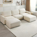 CAPCAPA 112" Modular Sectional Couches for Living Room, U-Shaped Modern Sofa with Ottomans, 5-Piece Chenille Sofa Set for Home Furniture, Beige