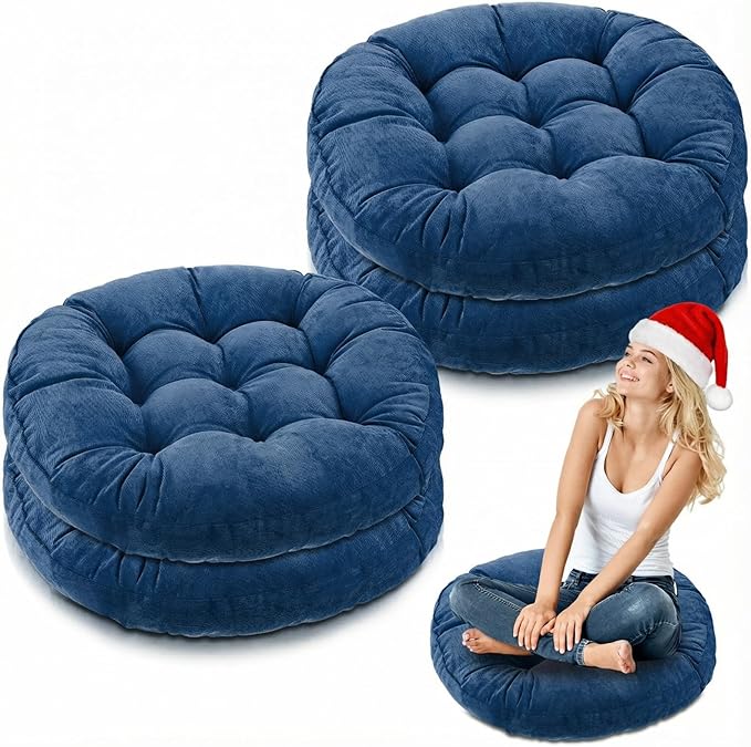 Jerify Floor Pillow Cushions 22 x 22 Inch Round Square Large Meditation Floor Pillow for Classroom Adult Meditation Picnic Party Cushion for Seating Gift Christmas(Round,Navy Blue,4 Pcs)