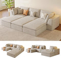 109" Modular Sectional Sofa with Deep Seat, Oversized Cloud Couch for Living Room with 3 Ottomans, Boneless Memory Foam Teddy Fleece Sofa, No Tools Assembly Required (Beige,3 Ottomans)