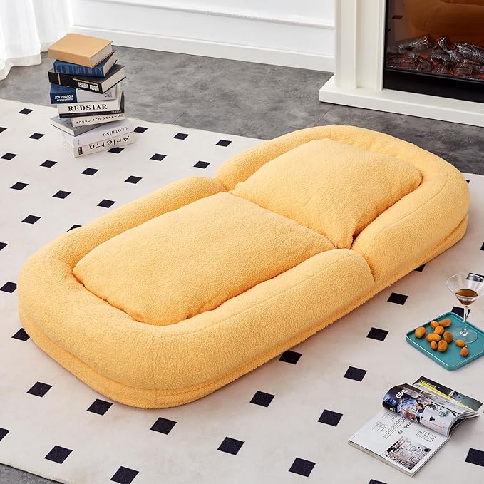 Cozy Yellow Folding Sofa Chair – 5 Adjustable Positions for Plush Lounge Comfort While Gaming, Meditating & Relaxing!