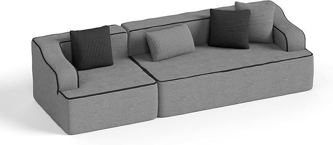 PHI VILLA Cloud Modular Couches, 105" Boneless Sectional Sofa with Deep Seat, 3-Seater Couch for Apartment Living Room Small Spaces, No Assembly Required, Corduroy, Grey