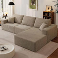 110" Cloud Boneless Sectional Sofa for Living Room, No Assembly Modular L-Shaped Couch with Deep Seat, Frameless Corduroy Upholstery, Grey, 3-Seater Right-Facing Chaise