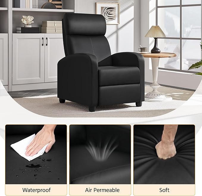 Yaheetech Recliner Chair PU Leather Recliner Sofa Home Theater Seating with Lumbar Support Overstuffed High-Density Sponge Push Back Recliners Armchair for Living Room