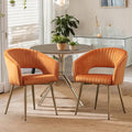 COMULER Orange Velvet Dining Chairs Gold Legs, Modern Dining Room Chairs with Arms Set of 2 Upholstered Accent Chair Armchair with Barrel Back for Kitchen Living Room