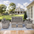 HUMMUH 7 Pieces Wicker Patio Furniture Set with Patio Swivel Chairs Set of 4,High Back Outdoor Sofa Ottomans,6 Inch Thick Cushions Outdoor Conversation Set for Porch, Balcony, Deck