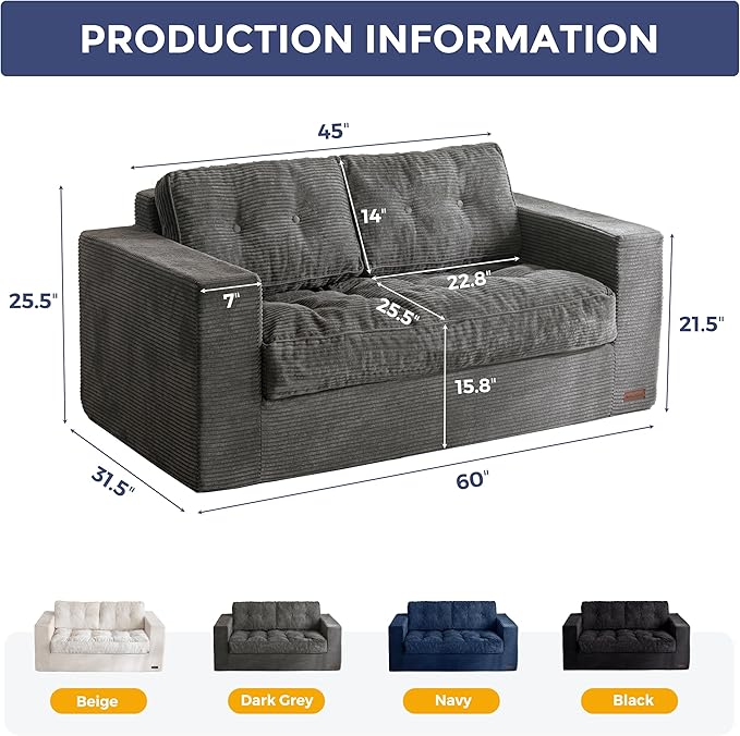 MAXYOYO Bean Bag Chair for Adults, Upholstered Floor Sofa with Armrests, Loveseat Boneless Couch with Tufted Cushion & Backrest, Sofa in A Box, Large Bean Bag Couch for Bedroom Living Room, Dark Gray